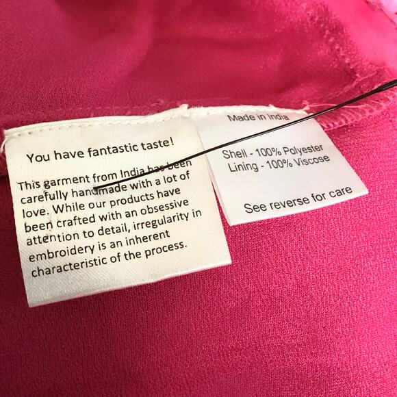 Rococo Sand Poppy Magenta Pink Satin Ruched Long Sleeve Mini Dress Size M NWT - Picture 10 of 11